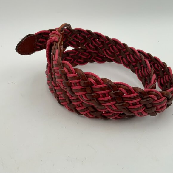 Talbots Braided Brown/Pink Leather Cord Belt #6008 MED (6-8 pant) Leather Buckle - Picture 4 of 7